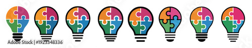 colorful puzzle pieces forming a light bulb symbolizing