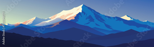 breathtaking snowy mountain range illuminated by the sun