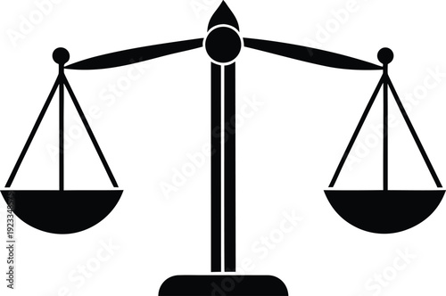 Simple black and white illustration of a traditional justice scale symbol