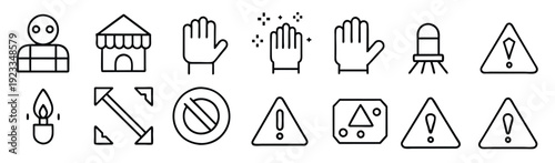 attention warning danger editable stroke outline icons set