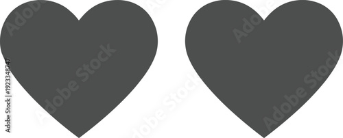 Two dark gray heart icons illustration, love symbol artwork, romantic concept design, affection graphic, minimal vector style for emotional representation