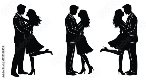 Romantic Couple Silhouette Set Vector Illustration for Wedding Invitation Valentine Day Card and Love Story Branding with Elegant Men and Women Isolated on White Background
