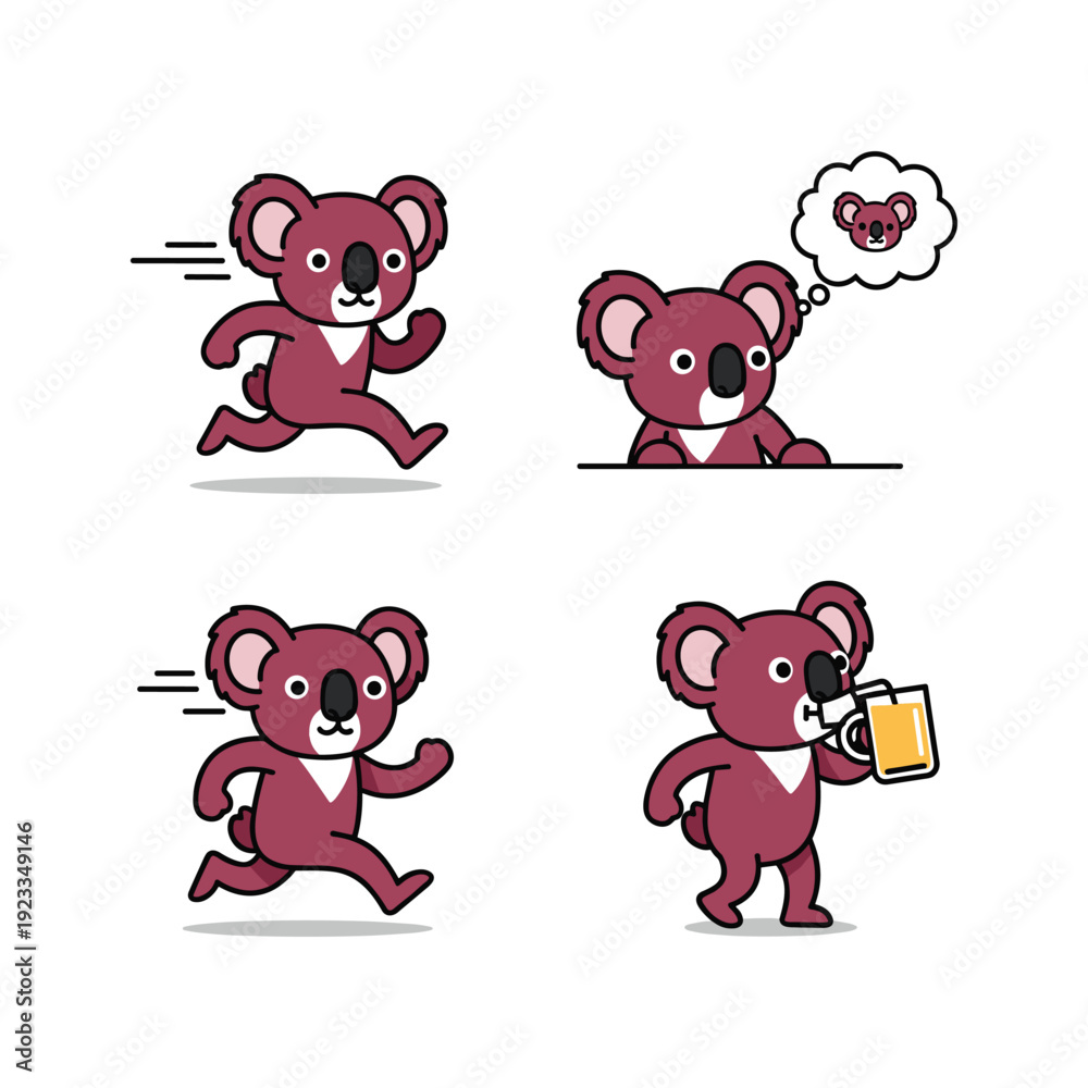 Fototapeta premium Cartoon koala characters in various actions with love and beer