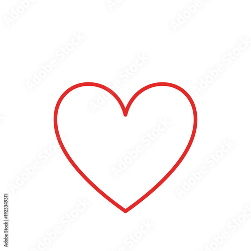 Minimalist red outline heart symbol on a clean white background, representing love, passion, and affection. A classic vector icon for design projects and digital interfaces