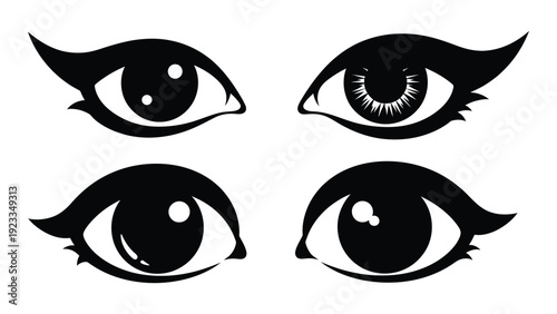 Four different eye makeup designs are shown isolated on white background, Vector