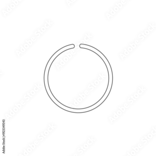Simple minimalist line art illustration of an open circular retaining ring, symbolizing connection, assembly, and mechanical fastening with a clean graphic design