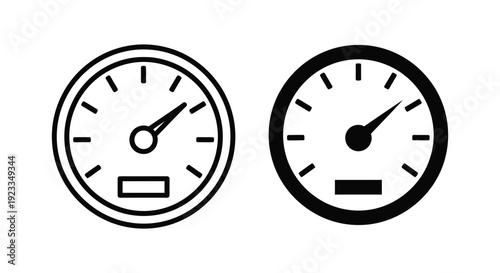 Free Download Minimalist speedometer and gauge icons in outline and solid styles for automotive dashboard design, performance measurement, and data visualization on white background. - GFXLoad
