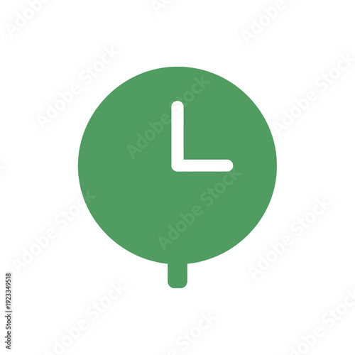 Green clock icon representing time and nature, vector graphic