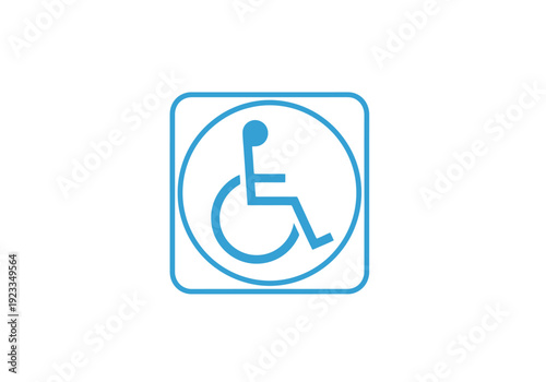 Blue wheelchair accessibility symbol icon graphic representation of mobility impairment access sign for public spaces and buildings conveying