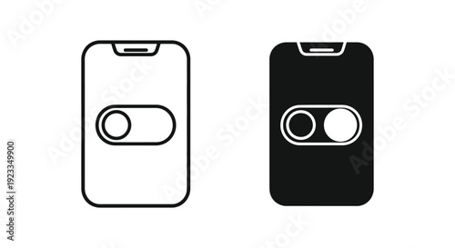 Minimalist smartphone user interface icons featuring toggle switches for mobile app settings and digital control preferences in both outline and solid styles.