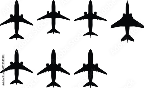 Collection of eight different aircraft silhouettes viewed from above and below.