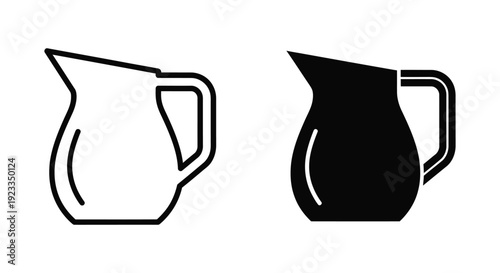 Minimalist Pitcher and Jug Icons in Outline and Solid Silhouette Styles for Kitchenware and Beverage Service Design