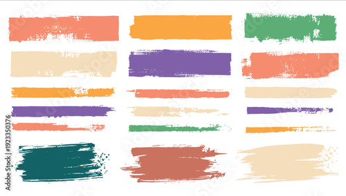 Colorful Artistic Watercolor Brush Stroke and Paint Smear Set Vector Illustration with Grunge Texture and Hand Drawn Ink Elements Isolated on White Background for Modern Design