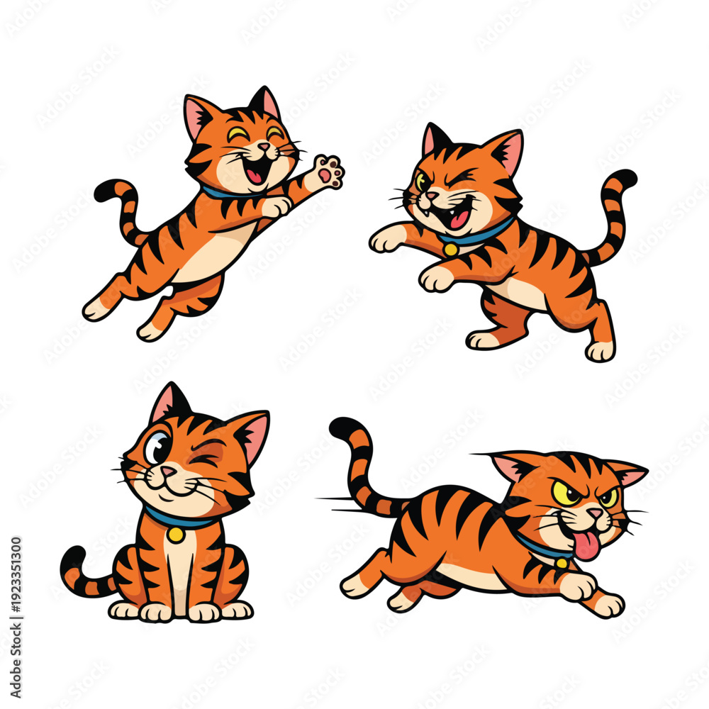 Obraz premium Cute Cartoon Orange Tabby Cat Character Set in Various Poses and Emotions