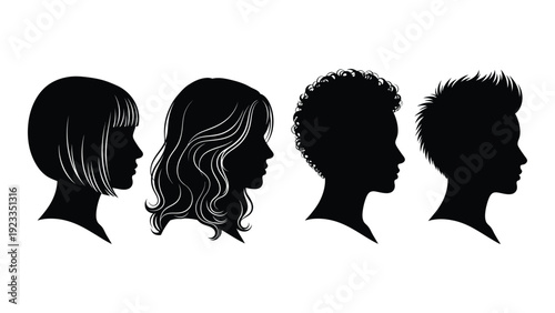 Four different human head silhouettes in profile isolated on white background, Vector