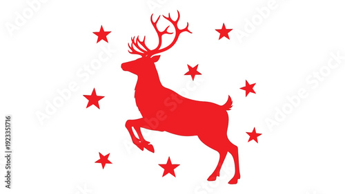 A red deer silhouette surrounded by stars isolated on white background, Vector
