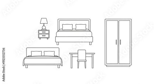 Furniture pieces for a bedroom set.