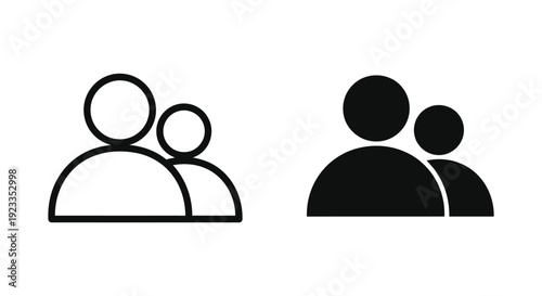 Minimalist black and white user profile icons featuring outline and solid silhouette styles for digital interface design, social media community management, and team collaboration representation.