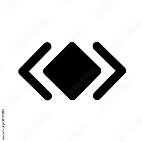Code icon with solid diamond center in black silhouette style, programming symbol isolated on white background, minimal developer and software pictogram for web and UI design.