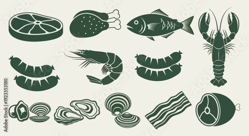 Assortment of fresh meats and seafood for a delicious meal.