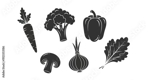 Assortment of fresh vegetables including carrot, broccoli, bell pepper, mushroom, onion, and leafy greens.