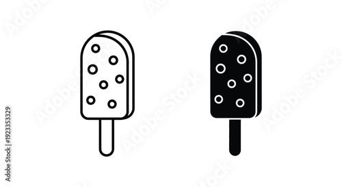 Refreshing summer treats represented by minimalist popsicle icons in both outline and solid silhouette styles, ideal for ice cream shop menus, seasonal branding, and mobile app interface design.
