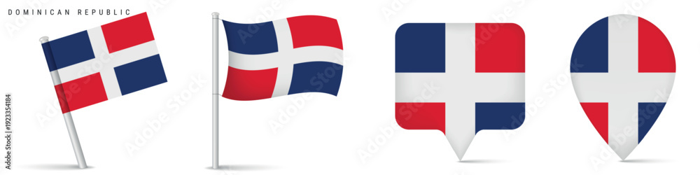 Fototapeta premium Dominican Republic flag icon set isolated on white background