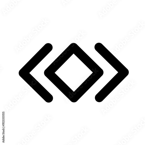 Code brackets icon in black silhouette style, programming symbol isolated on white background, minimal developer and coding pictogram for software, web, and UI design.