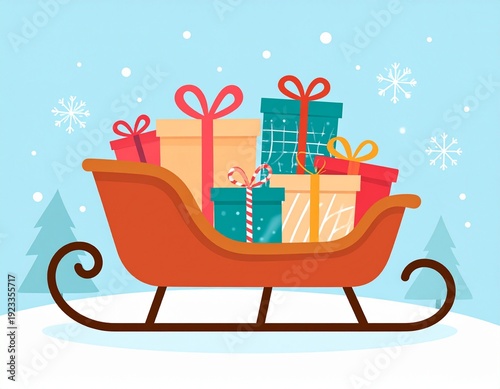 Festive Christmas Sleigh Overflowing with Colorful Wrapped Presents and Holiday Cheer.