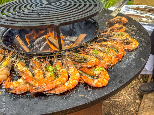 Gambas grillées sur brasero 