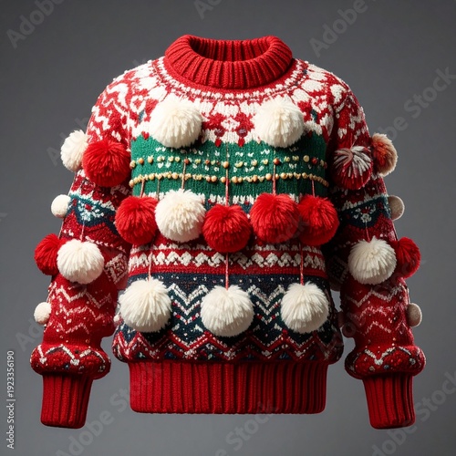 Festive Christmas Sweater with Pom-Poms - A Cozy and Colorful Holiday Garment.