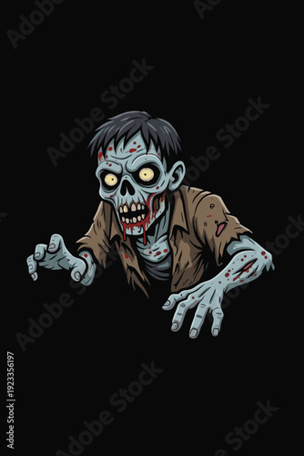 Vector Illustration of a Creepy Undead Zombie Character with Bloody Wounds and Pale Eyes Emerging From the Dark for Halloween Horror and Game Design