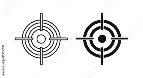 Set of minimalist target and crosshair icons in outline and solid styles for business goals, marketing strategy, and precision focus