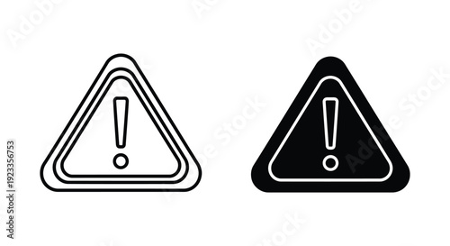 Set of minimalist warning and alert icons featuring exclamation marks inside triangles for digital interface notifications, safety signage, and user experience design