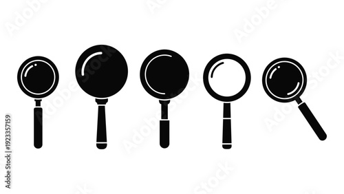 A group of magnifying glasses on a white background isolated on white background, Vector
