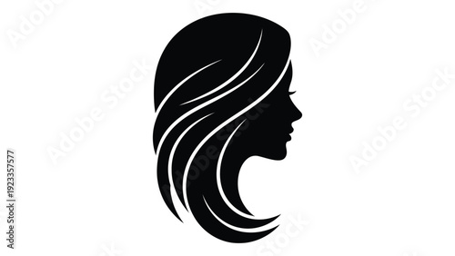 A black and white silhouette of a woman's head isolated on white background, Vector