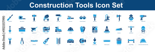 Construction Tools Icon Set Vector Illustration - Building Hardware, Safety Gear, Repair Elements