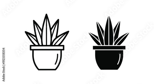 Minimalist Potted Succulent Plant Icons in Outline and Solid Silhouette Styles for Modern Indoor Gardening and Home Decor Branding