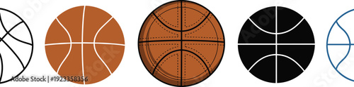 Basketball Ball Icons Set Different Styles Outline Flat and Detailed