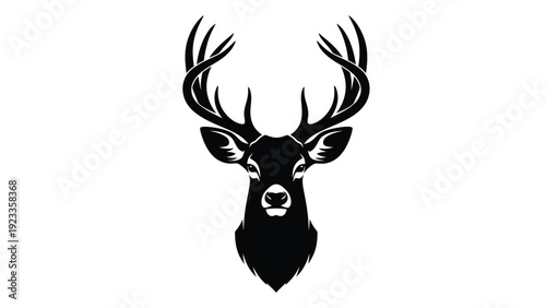A black and white illustration of a deer's head isolated on white background, Vector
