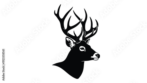 A black silhouette of a buck deer head isolated on white background, Vector