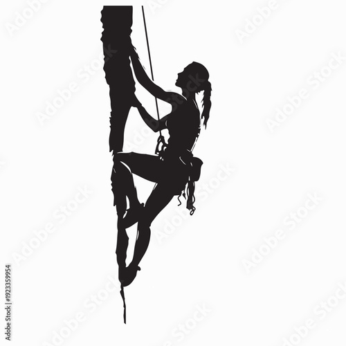Extreme Outdoor Sports Woman Rock Climbing Silhouette Vector 