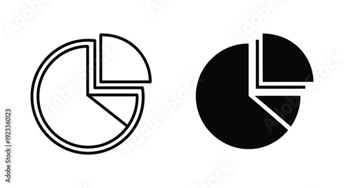 Set of minimalist pie chart icons in outline and solid styles representing data distribution, market share analysis, and financial statistics for business reports.