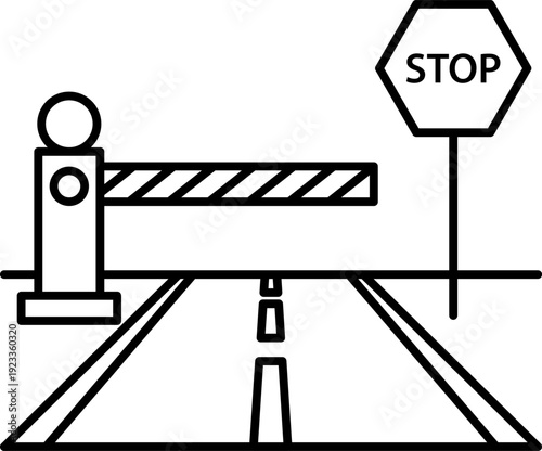 Road Checkpoint with Stop Sign and Security Barrier Icon