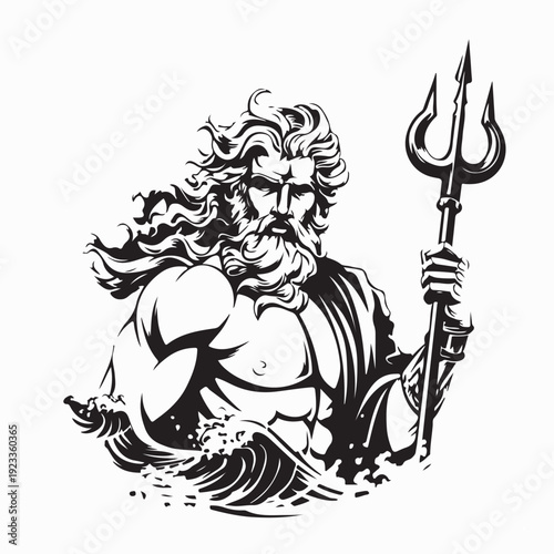 Powerful Sea God Poseidon Holding Trident Vector Illustration