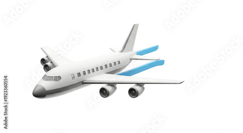 White airplane with blue wingtips on a white background