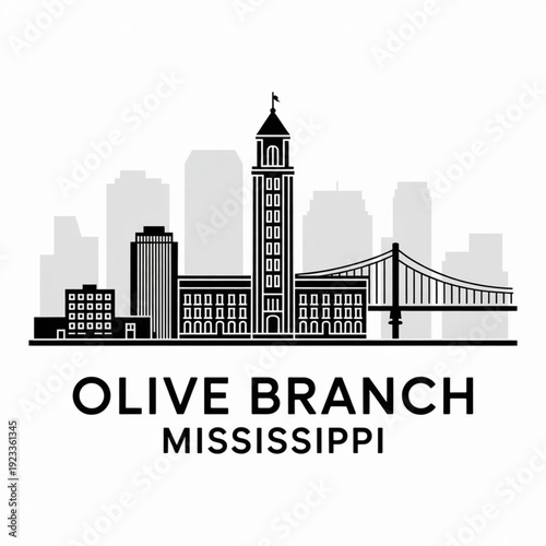 Olive Branch Mississippi Skyline Vector – Southern Community Silhouette Artwork