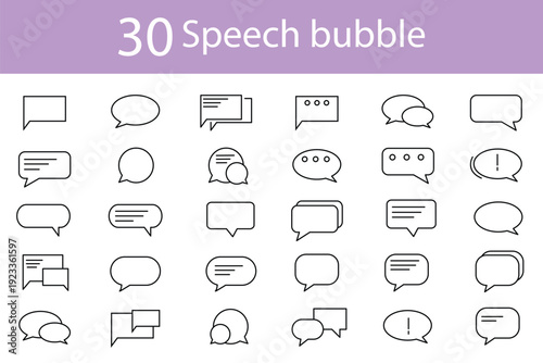 Speech bubble Editable stroke line icon set. Chat message symbol. Chat, bubble speaking, talking, discussion and more. Social media message signs