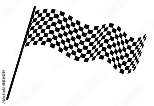 Realistic curved checkered racing flag, high speed motorsport finish emblem for automotive branding and race event graphics. Vector illustration