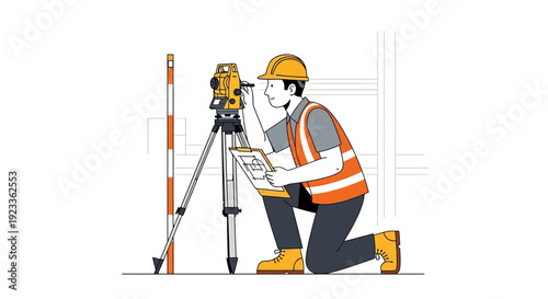 Surveyor with Theodolite Measuring Land for Building Project